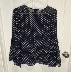 Current Air Sheer Navy Women's Blouse With Cream Dots Size XS